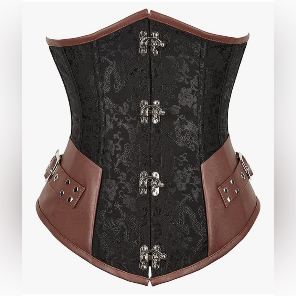 Black and Brown Corset with Buckle Details